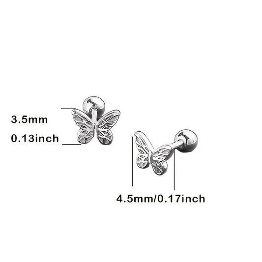 Melchior Jewellery small butterfly screw back earrings for children in silver with size details