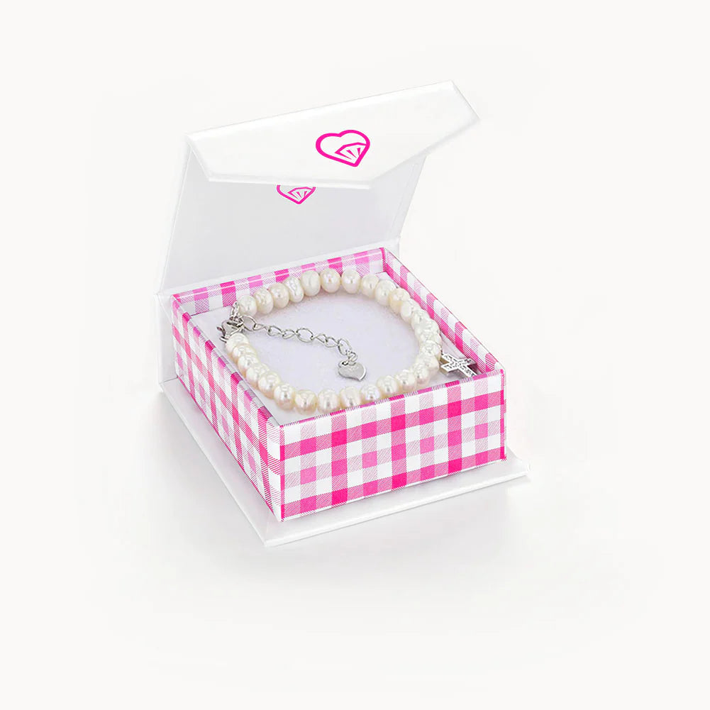 Sterling Silver Cultured Pearl with Cross Baby / Toddler Bracelet - Melchior Jewellery