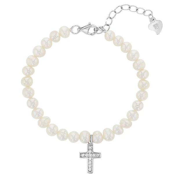 Sterling Silver Cultured Pearl with Cross Baby / Toddler Bracelet - Melchior Jewellery