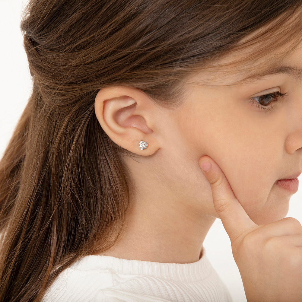 Sterling Silver Kids April Birthstone Screw Back Earrings - Melchior Jewellery