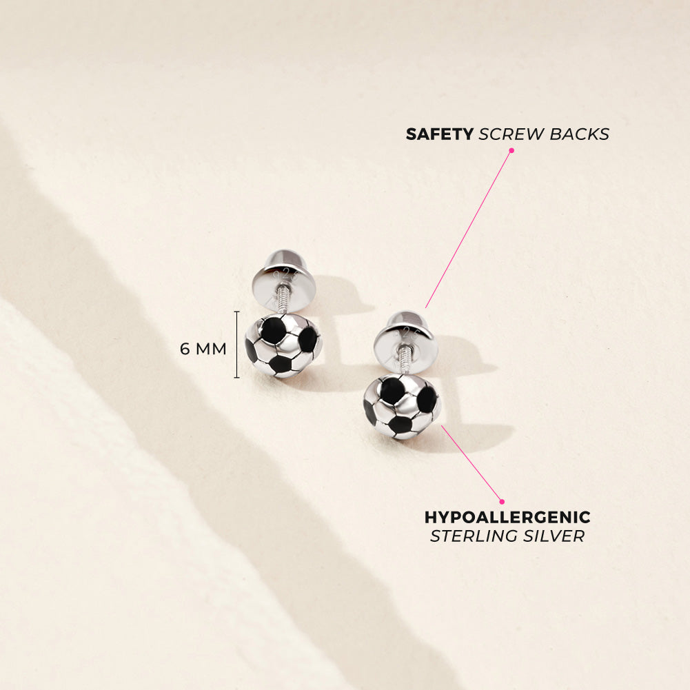Sterling Silver Girls Football Screw Back Earrings