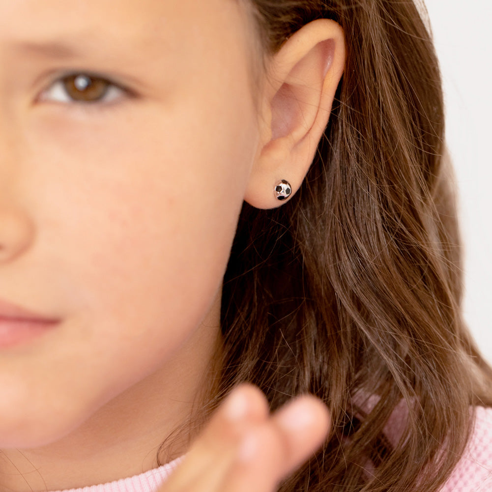 Sterling Silver Girls Football Screw Back Earrings