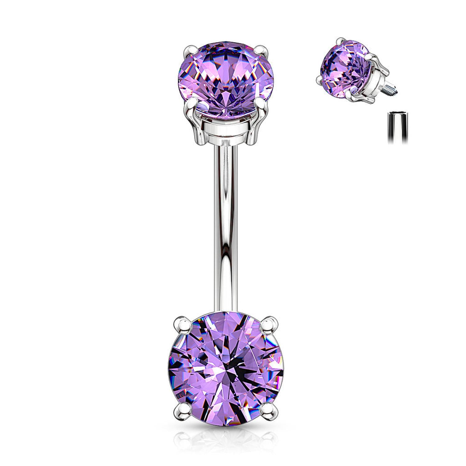sterling silver purple crystal belly button piercing from Melchior Jewellery with secure barbell design