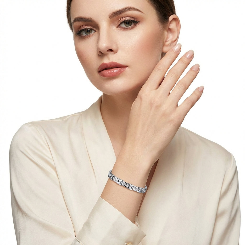 Stainless Steel Cubic Zirconia Magnetic Bracelet for Women - Melchior Jewellery