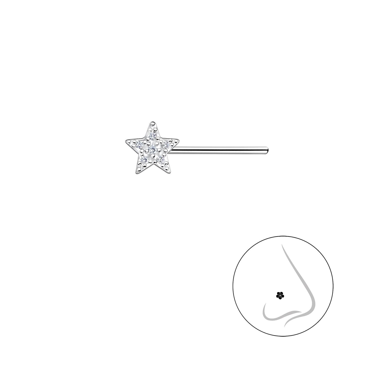sterling silver CZ Star Nose Stud by Melchior Jewellery with clear cubic zirconia stones for ear or nose piercing