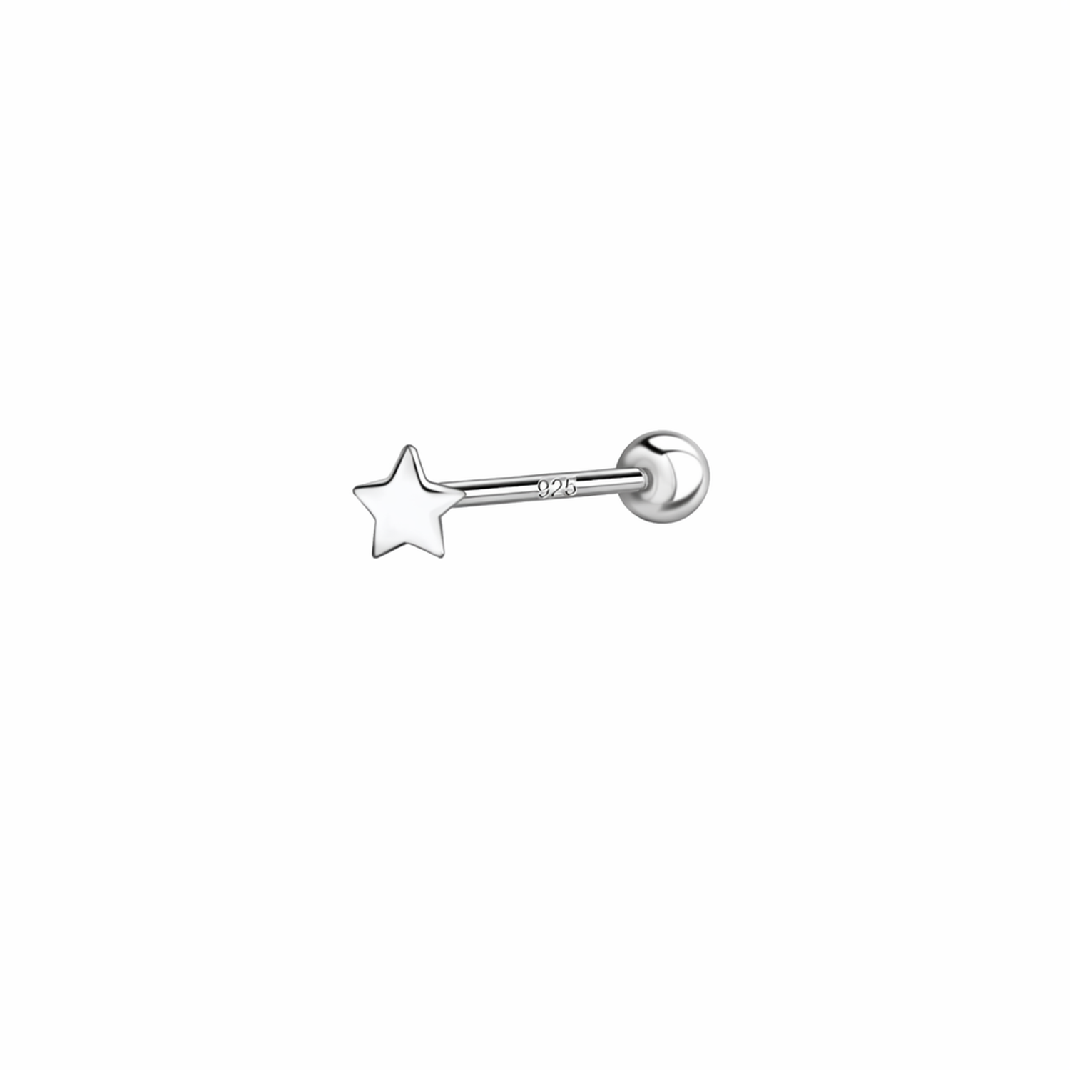 Sterling silver star cartilage stud body jewellery in shiny silver by Melchior Jewellery