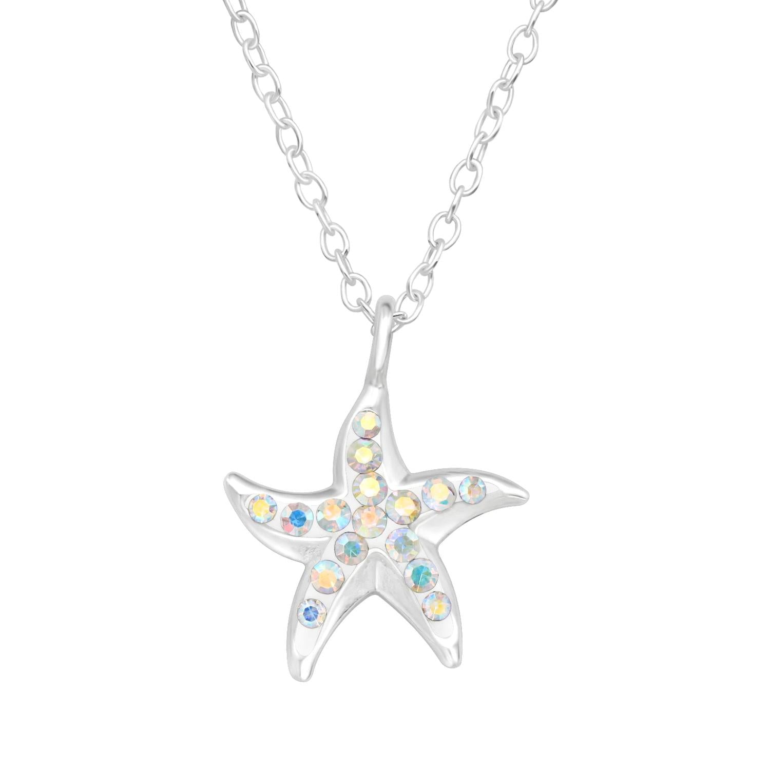 Sterling silver starfish necklace with iridescent crystals by Melchior Jewellery for women