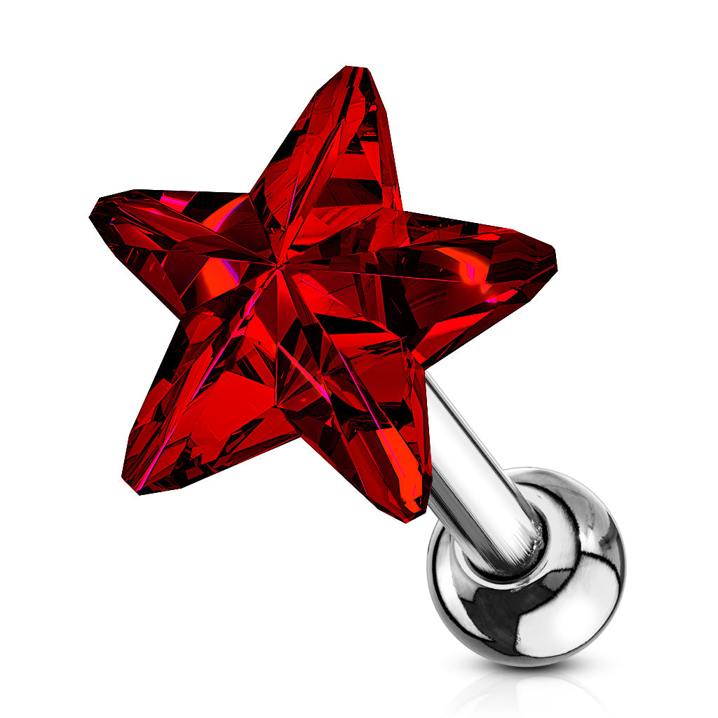Melchior Jewellery red star crystal tragus stud for pierced ears silver barbell and ball back