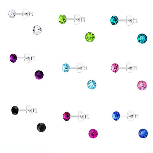 Melchior Jewellery childrens 4mm round cubic zirconia earrings assorted coloured sterling silver stud set