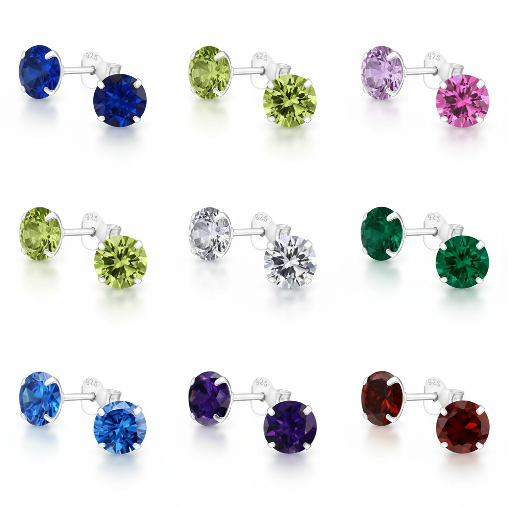 Sterling silver birthstone earrings in various colours by Melchior Jewellery for women