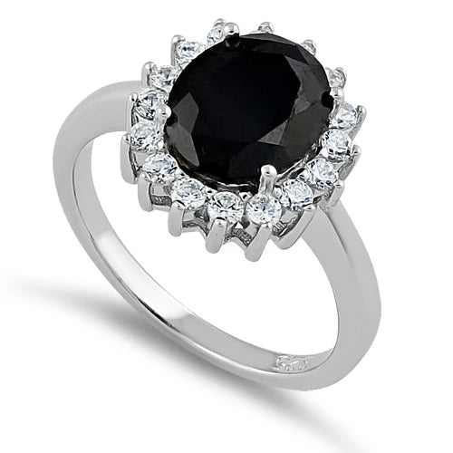 Sterling Silver Black Oval CZ Ring Size L - Melchior Jewellery