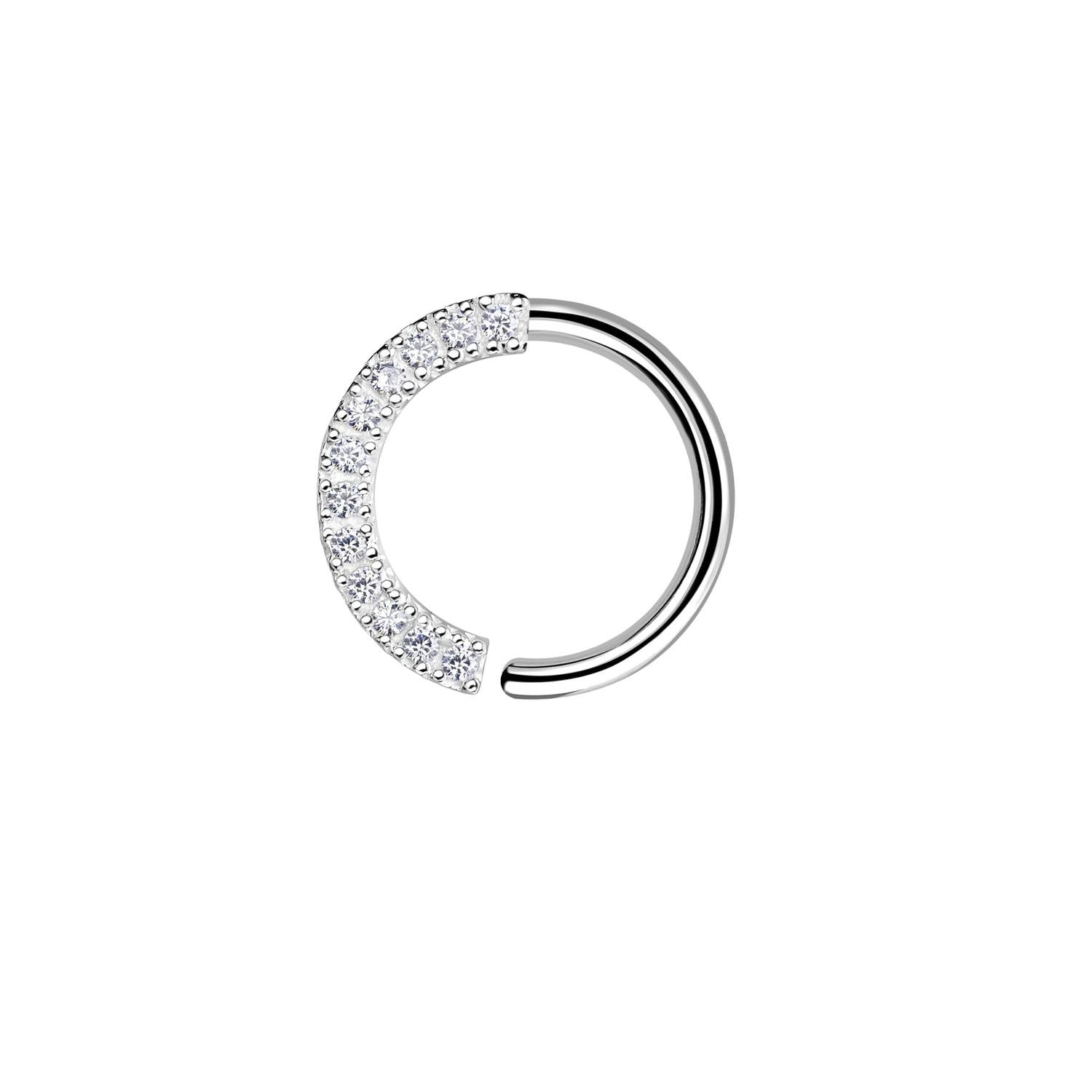 sterling silver cartilage piercing hoop with CZ stones by Melchior Jewellery for elegant body piercing