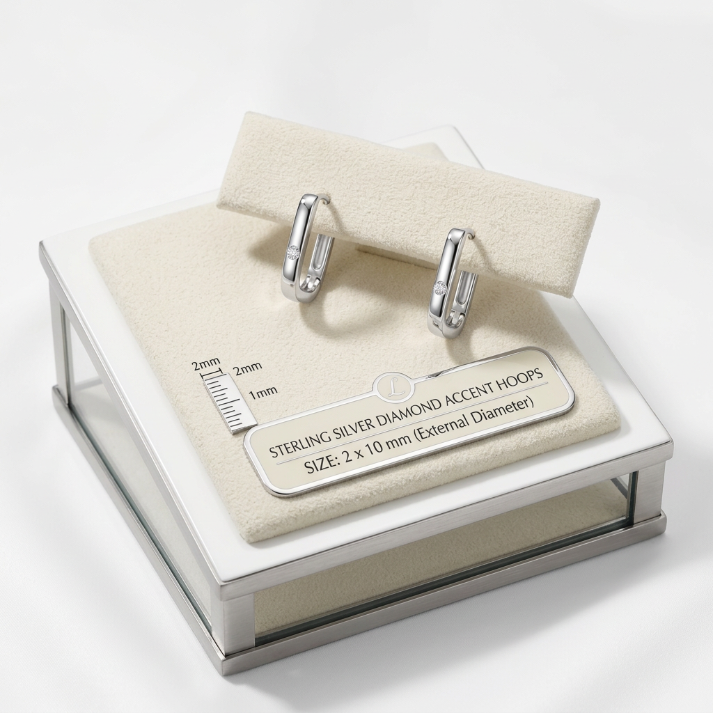Sterling Silver Chandelier Accent Hoops featuring a sleek design and 10 mm external diameter.