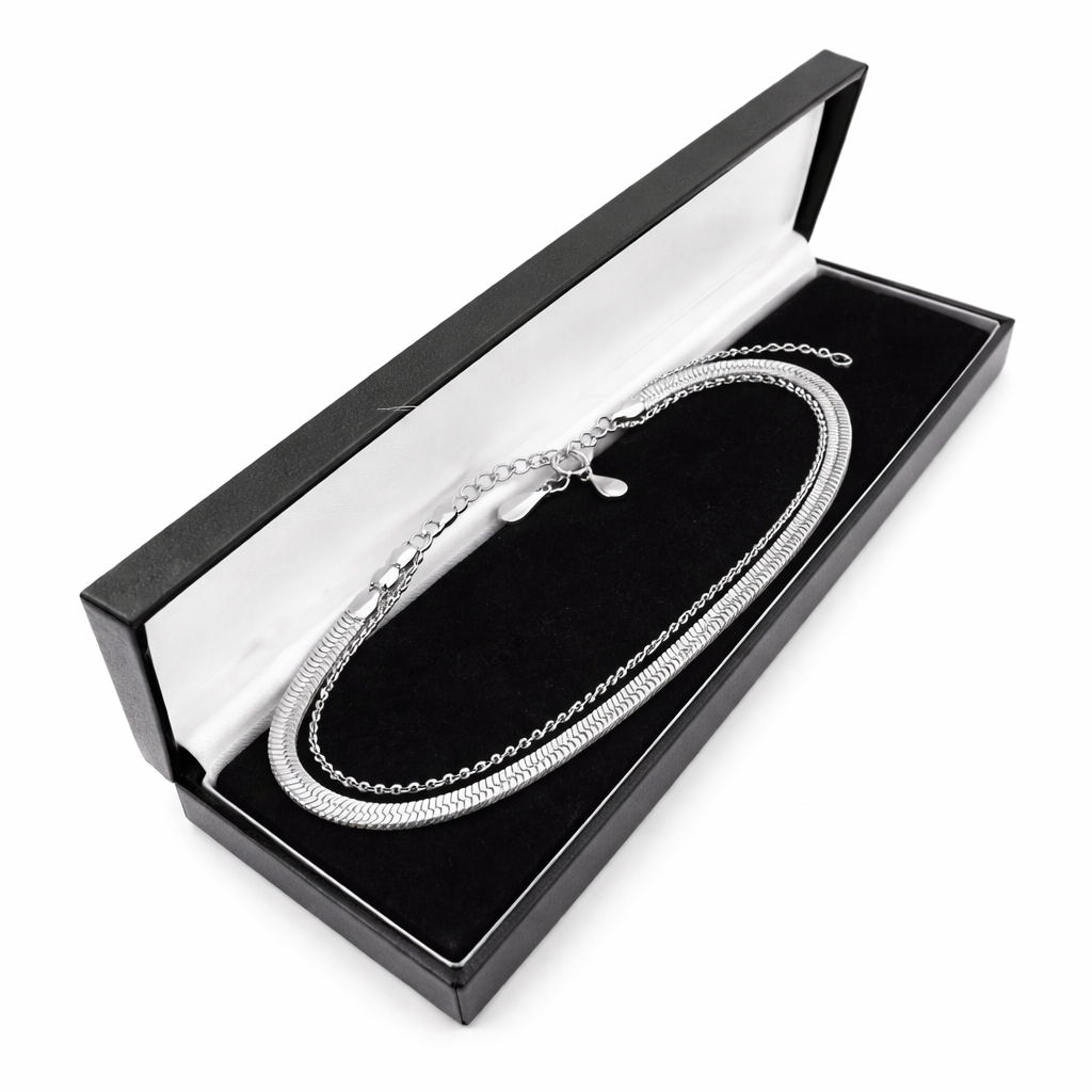 Melchior Jewellery sterling silver double chain bracelet in black velvet gift box