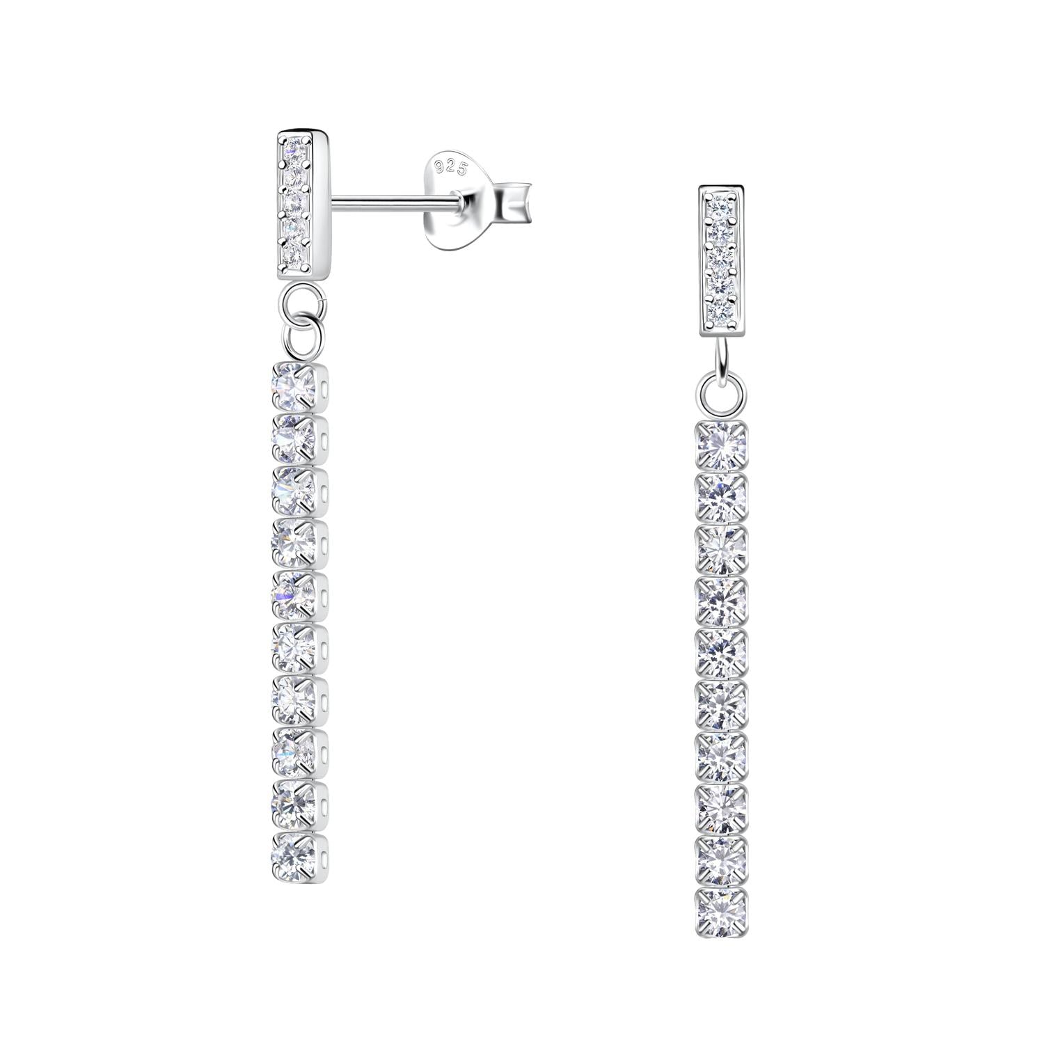 Sterling silver drop earrings with clear cubic zirconia stones by Melchior Jewellery