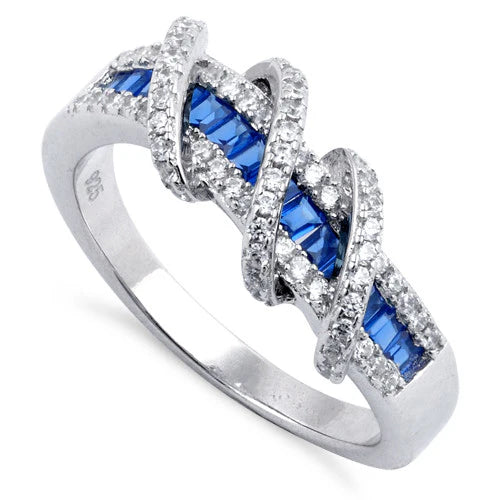 Sterling Silver Stunning Twisted Sapphire CZ Ring - Melchior Jewellery