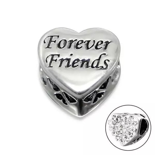Melchior Jewellery sterling silver heart charm engraved with Forever Friends and decorative crystals