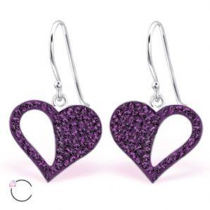 Melchior Jewellery sterling silver heart drop earrings with purple crystal embellishments for women