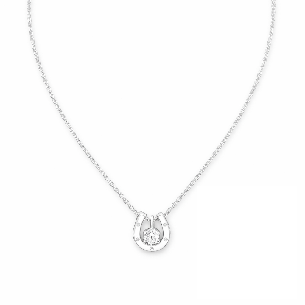 Melchior Jewellery sterling silver horseshoe necklace with central sparkling stone on delicate chain
