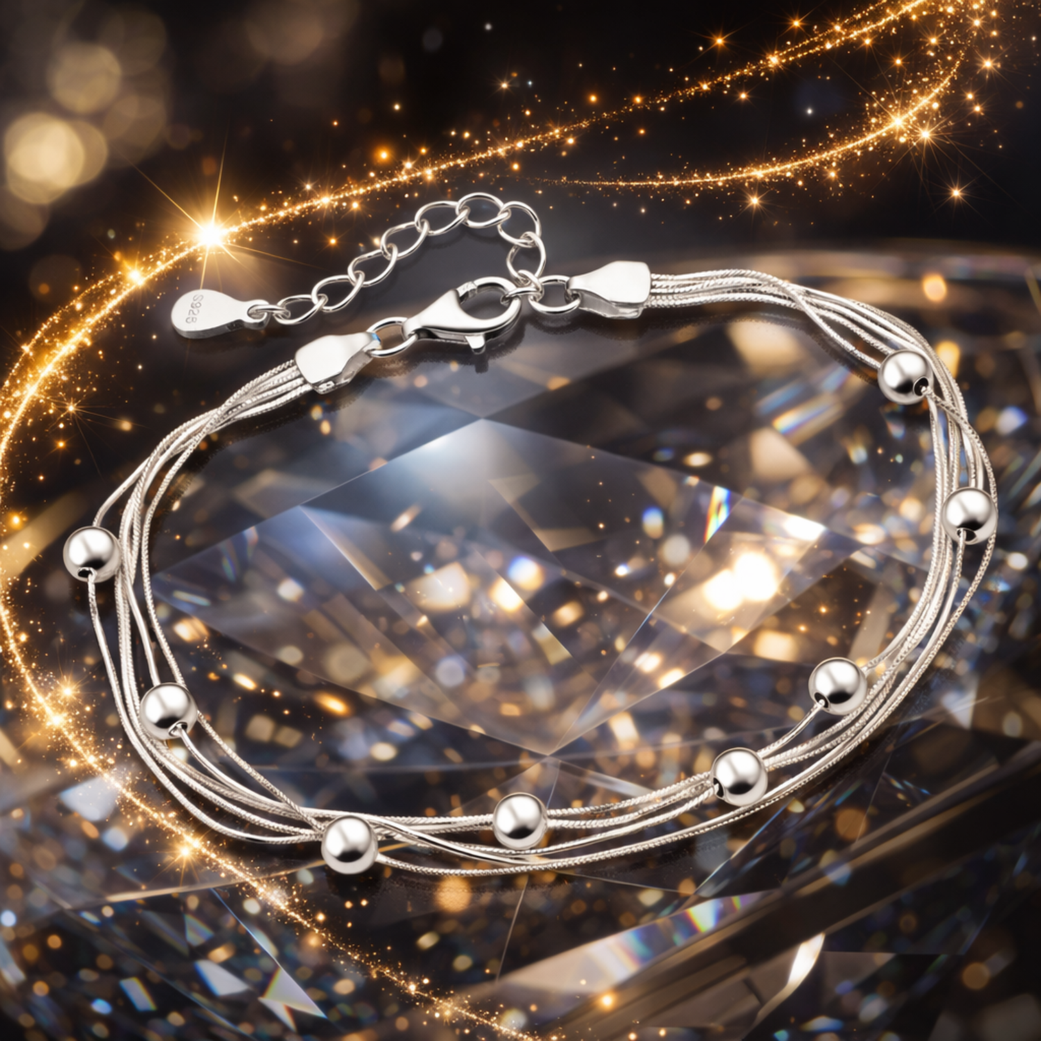 Sterling silver Multi Strand bead bracelet from Melchior Jewellery with delicate silver beads on fine strands