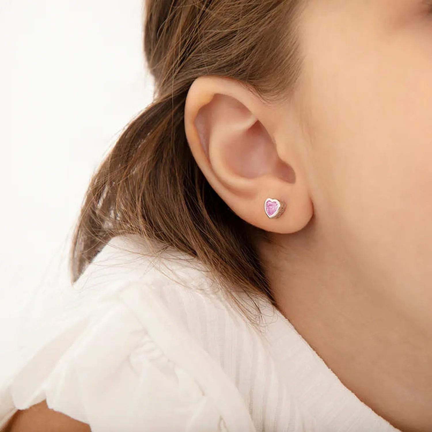 sterling silver pink heart-shaped October Birthstone Screw Back Earrings for women by In Season Jewellery
