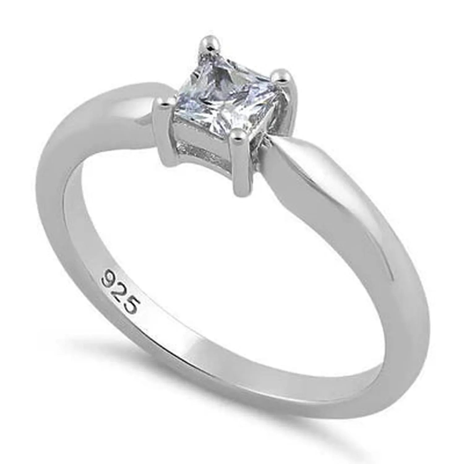 Sterling silver Princess Cut Engagement Ring with clear square gemstone by Melchior Jewellery