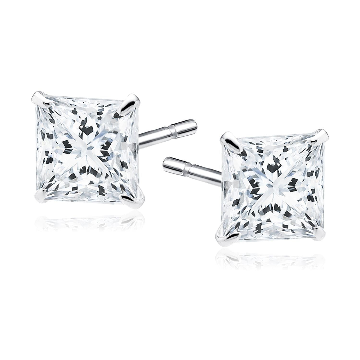 Melchior Jewellery sterling silver square stud earrings with clear sparkling stones for women