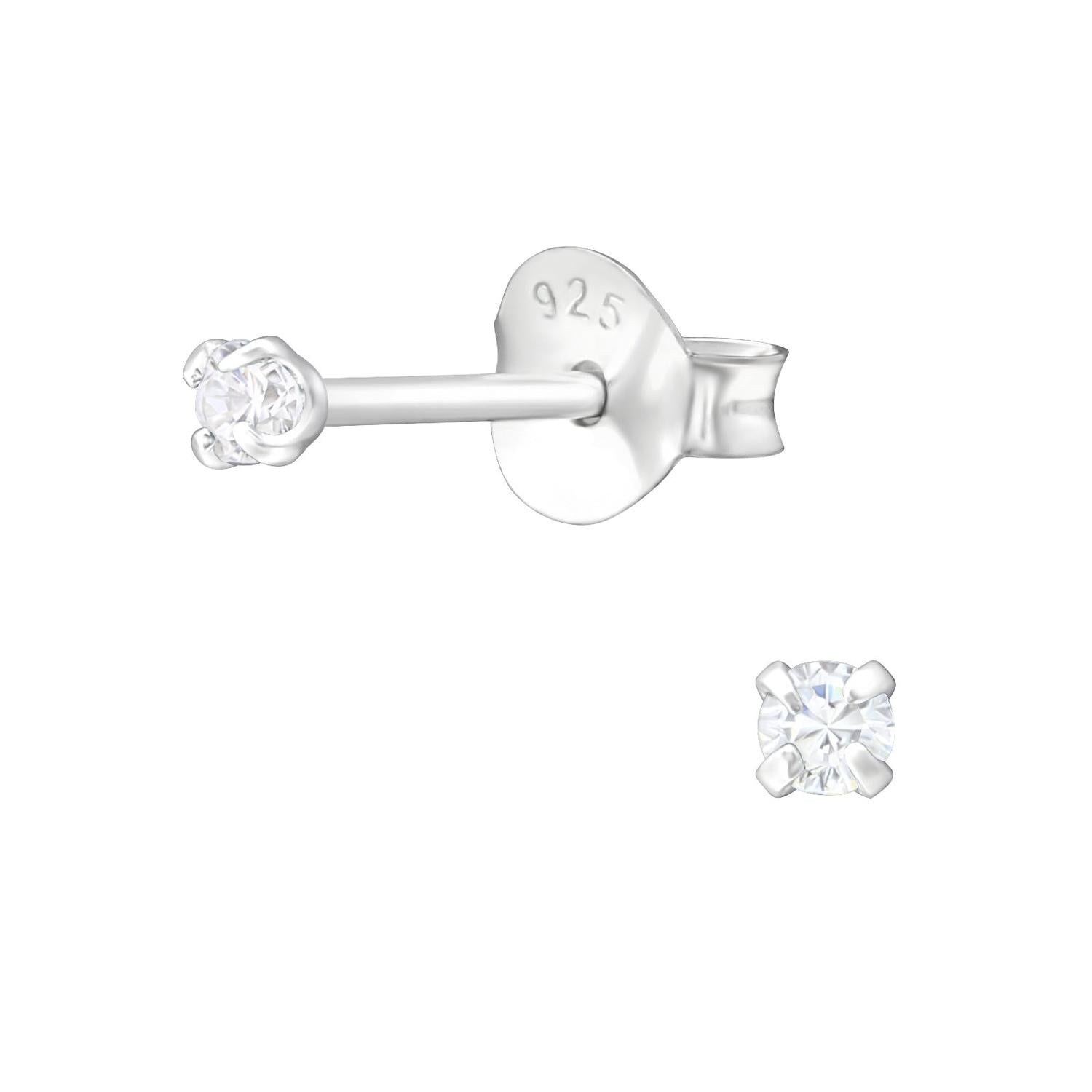 Melchior Jewellery kids sterling silver 925 2mm claw set round earrings sparkly studs