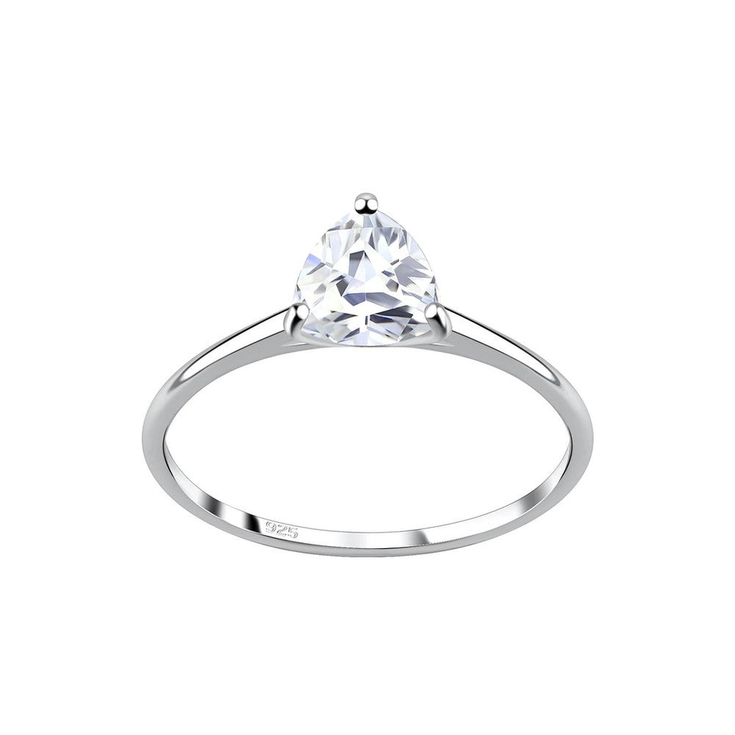Sterling silver trillion engagement ring with clear stone for womens elegance by Melchior Jewellery