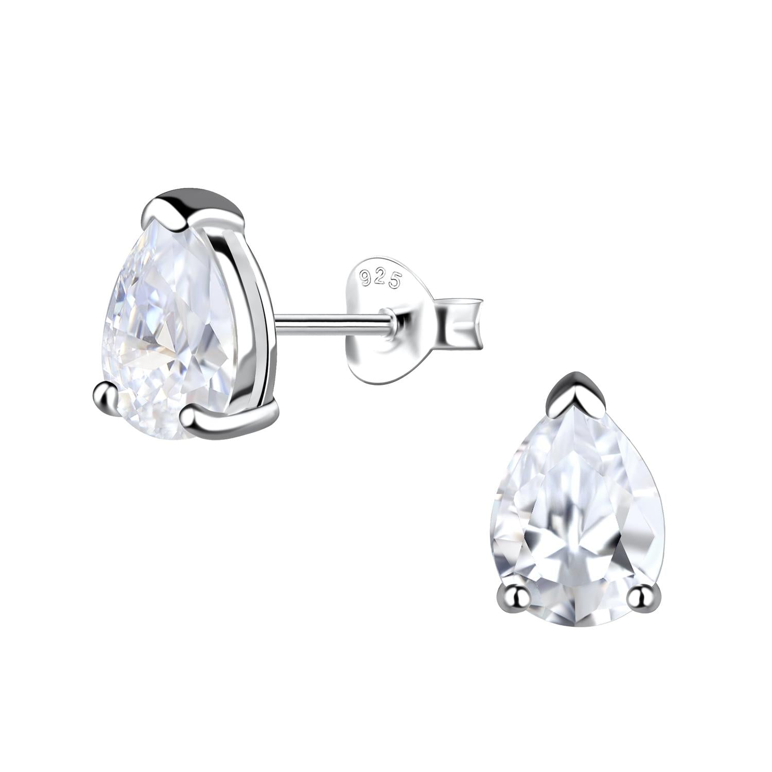 Melchior Jewellery CZ Pear Shape Stud Earrings in silver with clear sparkling stones for women