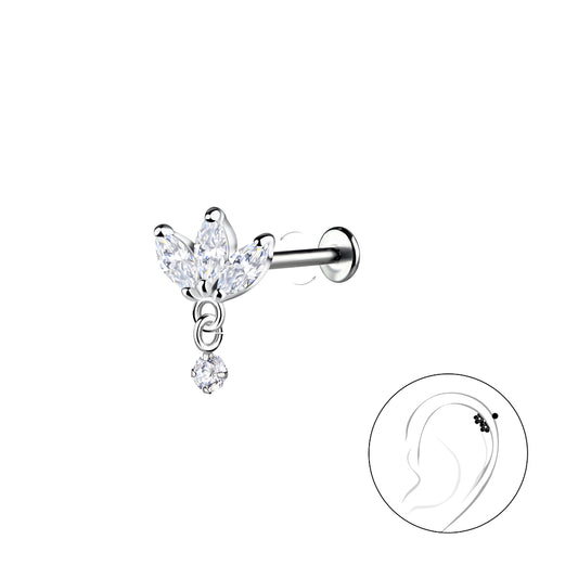 Melchior Jewellery titanium labret stud with CZ flower featuring clear cubic zirconia stones for ear piercing