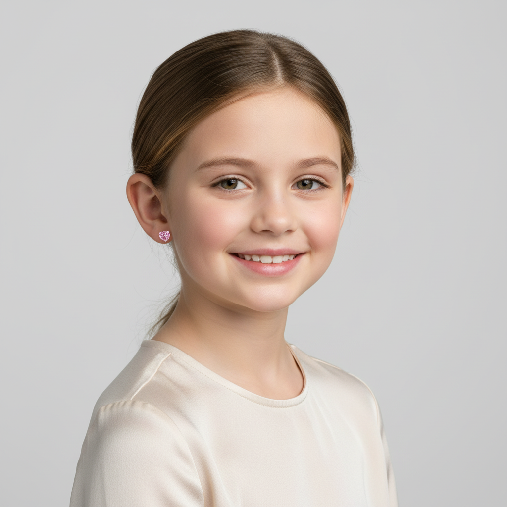 Sterling Silver Screw Back Earrings for Kids Pink Heart - Melchior Jewellery