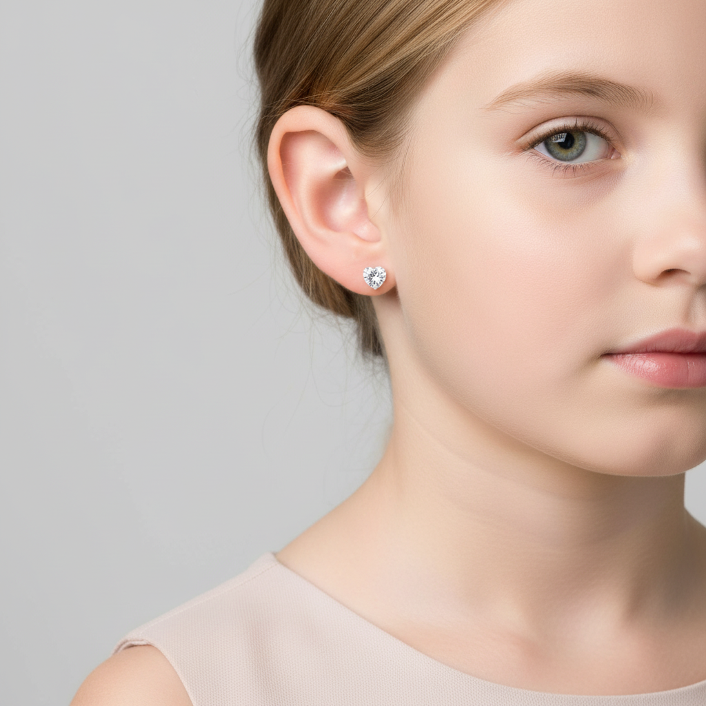 Kids Screw Back Stud Earrings Sterling Silver Heart - Melchior Jewellery