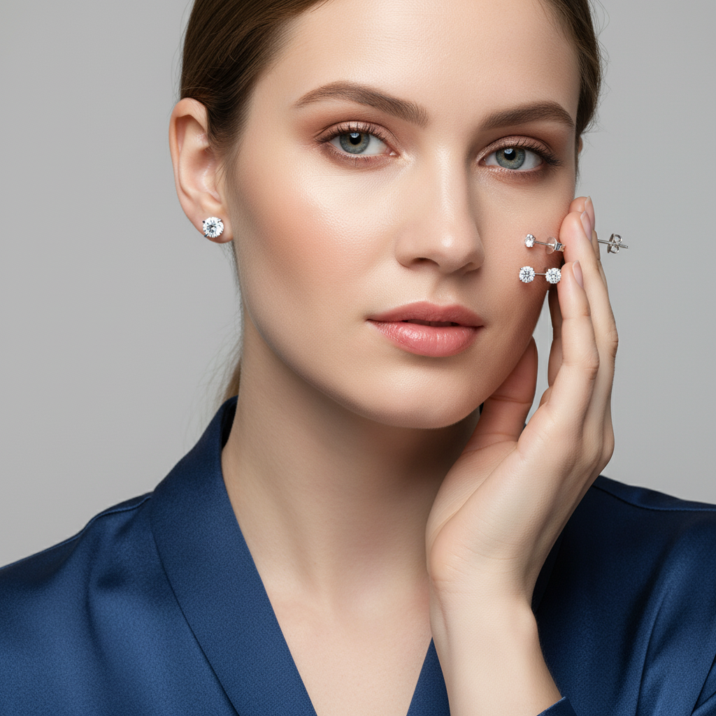Sterling CZ Silver Round Stud Earring Set for Women - Melchior Jewellery