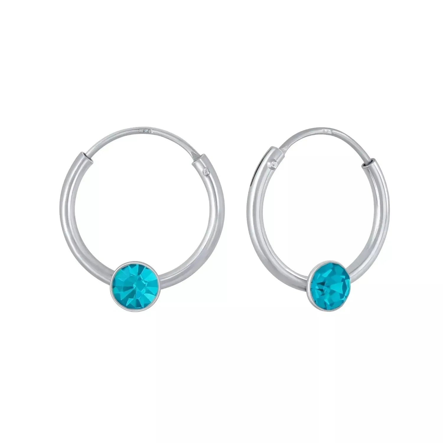 Children's Sterling Silver Aqua Blue Crystal Hoop Earrings - Melchior Jewellery