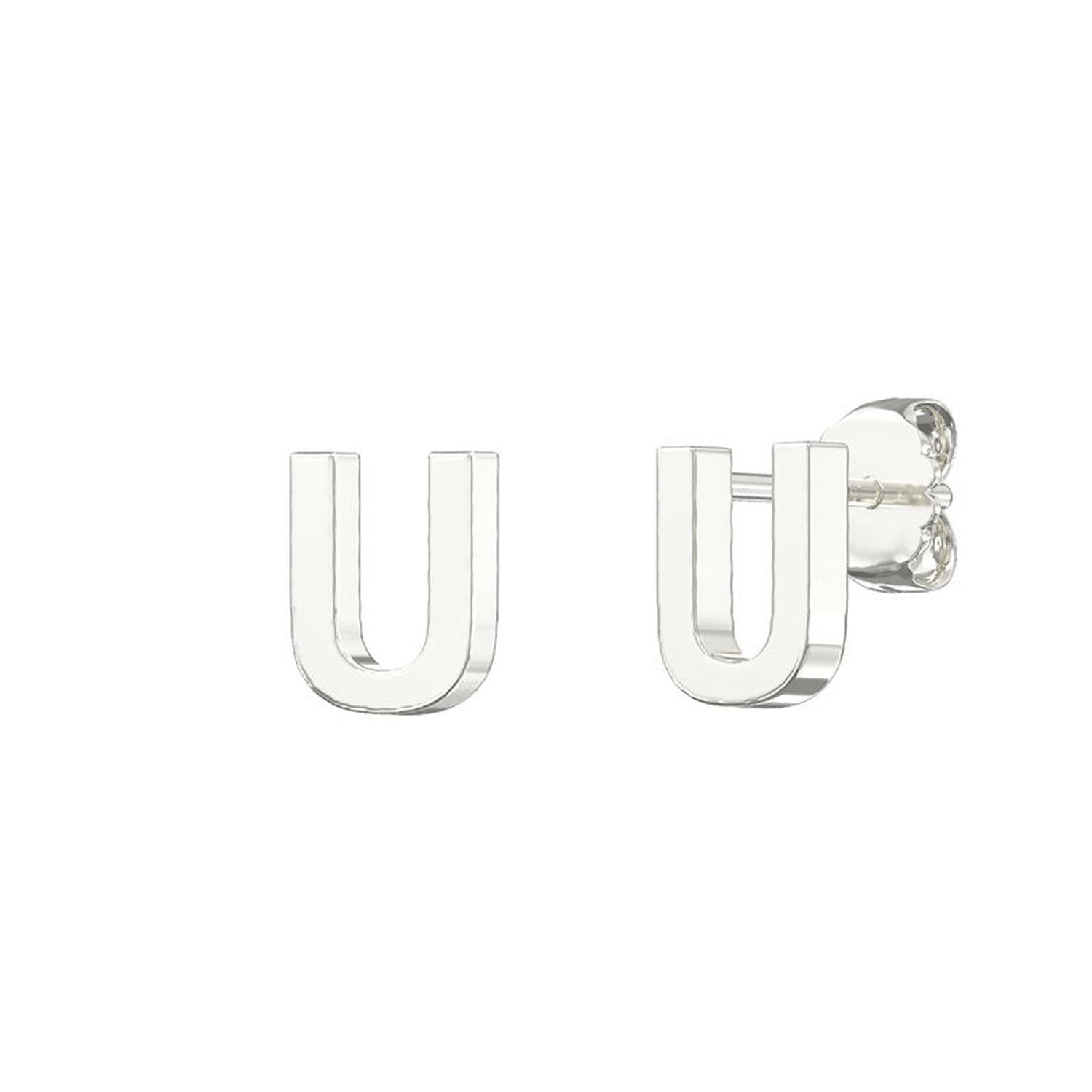 Sterling silver Letter U Stud Earrings for women by Melchior Jewellery with polished finish