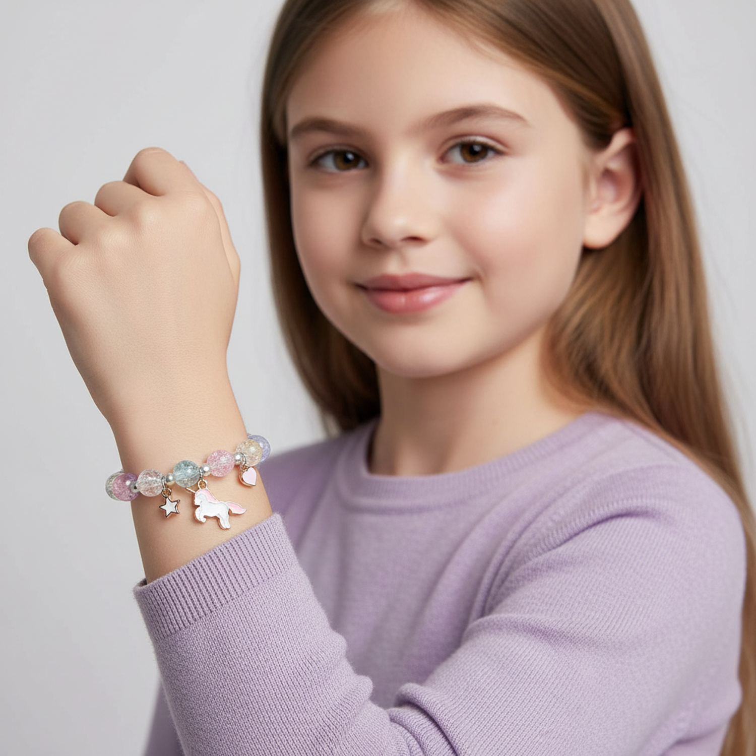 Melchior Jewellery bracelet with unicorn charm and star charms on colourful beads unicorn charm jewellery for girls