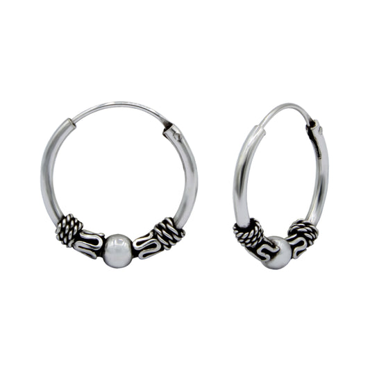 Sterling Silver 14mm Oxidized Bali Hoop Earrings - Melchior Jewellery