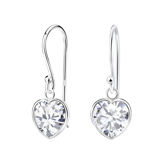 Sterling Silver CZ Heart Drop Earrings - Melchior Jewellery