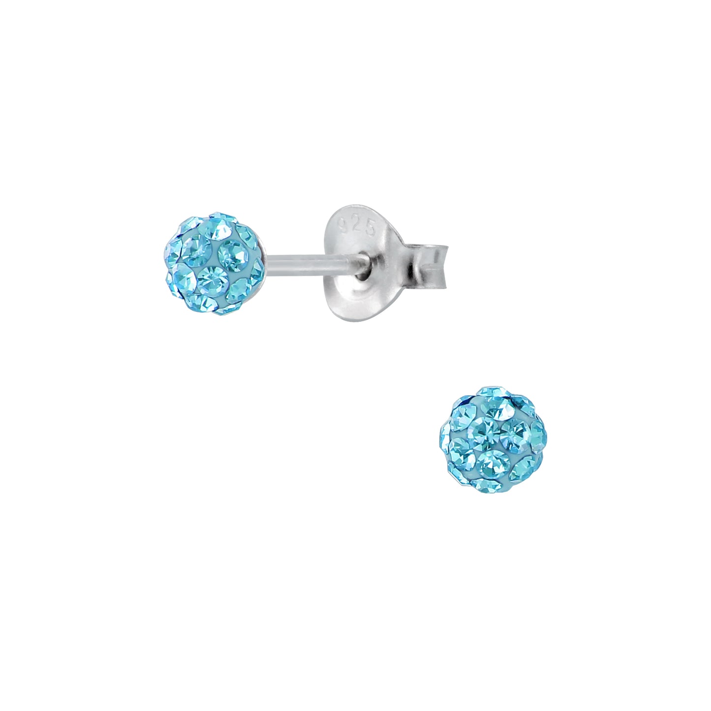 Children's Sterling Silver Aqua Crystal Ball Stud Earrings - Melchior Jewellery