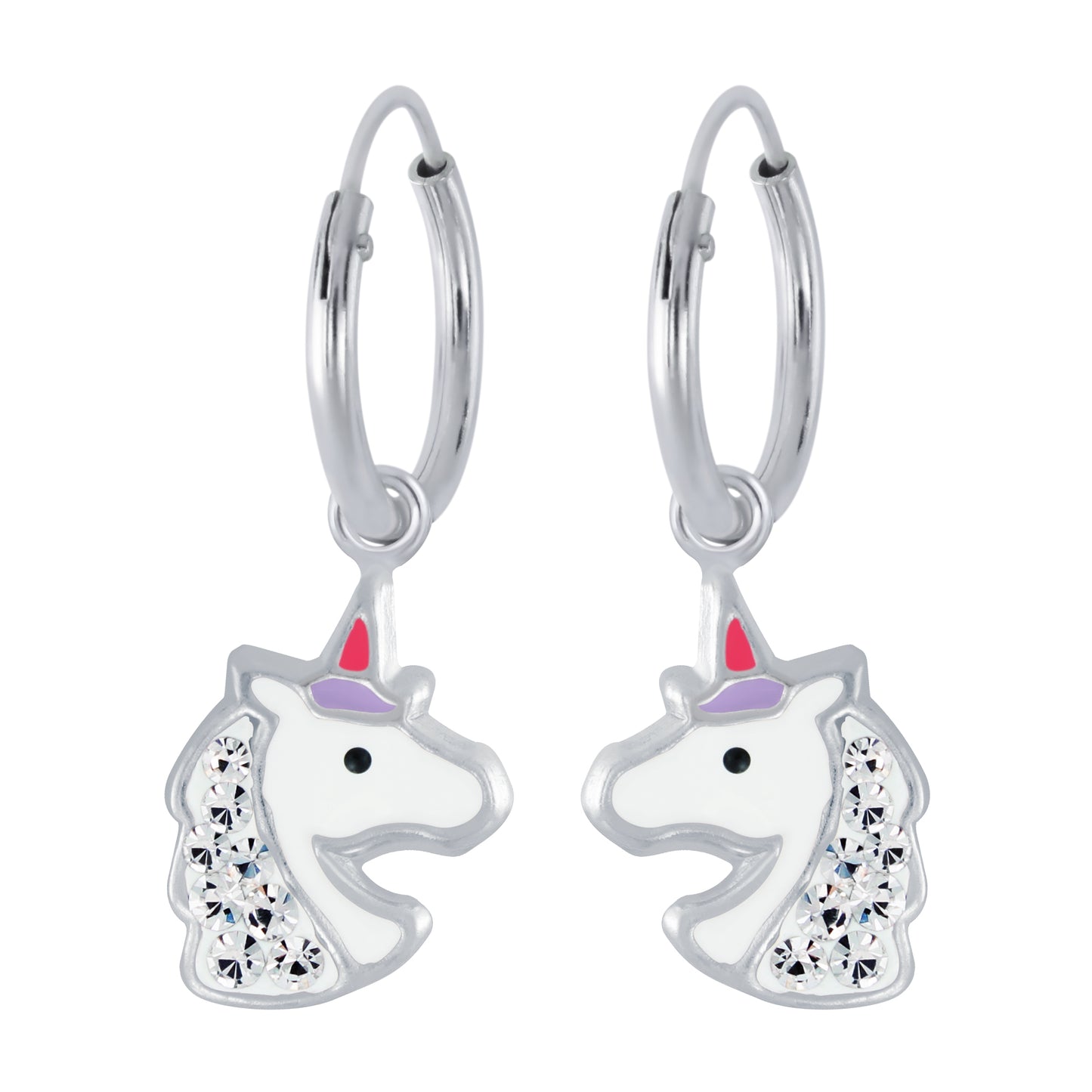 Children's Sterling Silver Crystal Unicorn Hoop Earrings - Melchior Jewellery