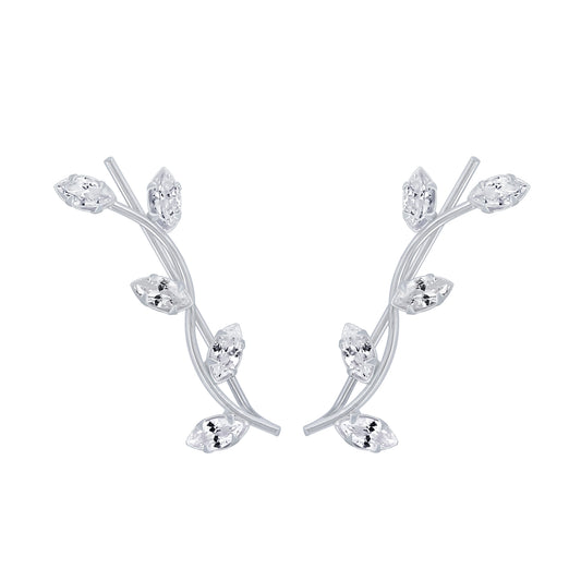 Sterling Silver Branch CZ Ear Climbers - Melchior Jewellery