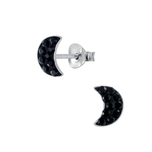 Children's Sterling Silver Black Crescent Moon Stud Earrings - Melchior Jewellery