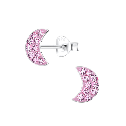 Children's Sterling Silver Pink Crescent Moon Stud Earrings - Melchior Jewellery
