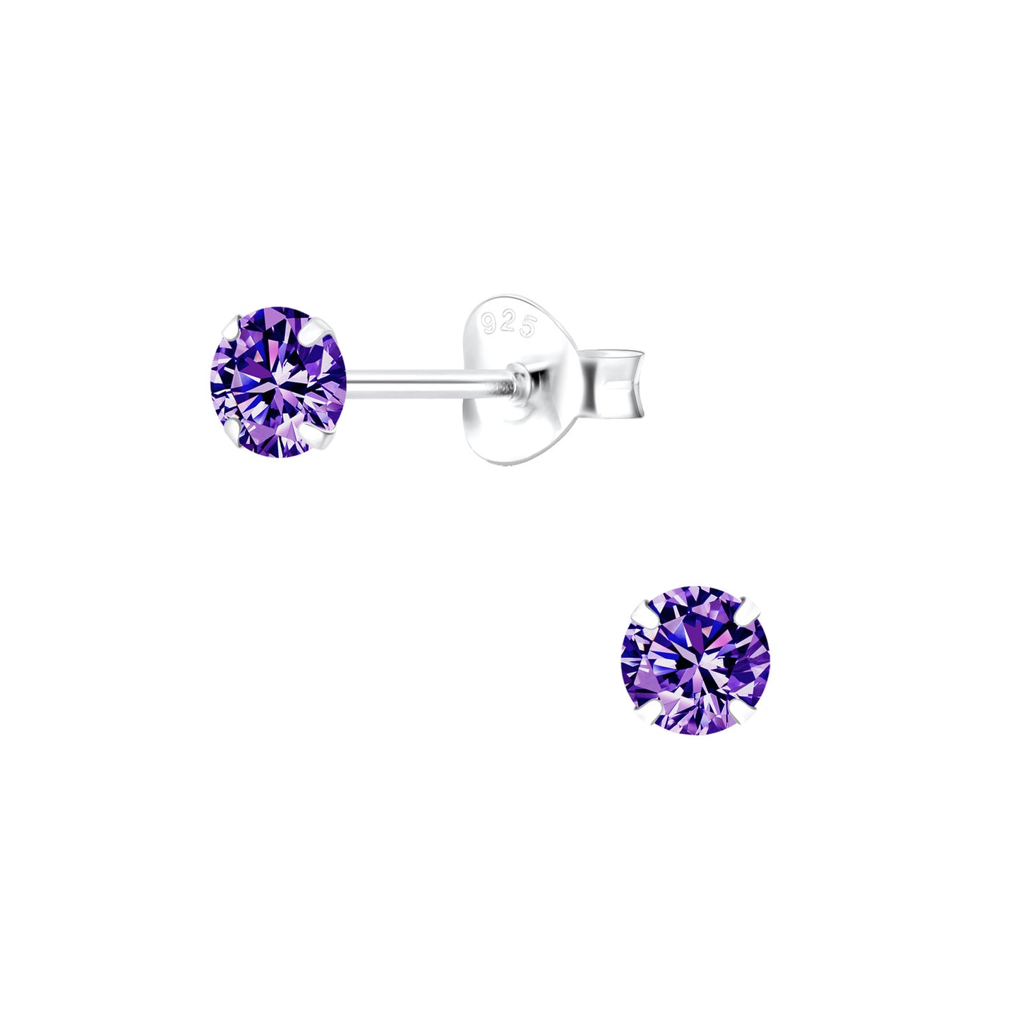 Sterling Silver 4mm Amethyst Cubic Zirconia Stud Earrings