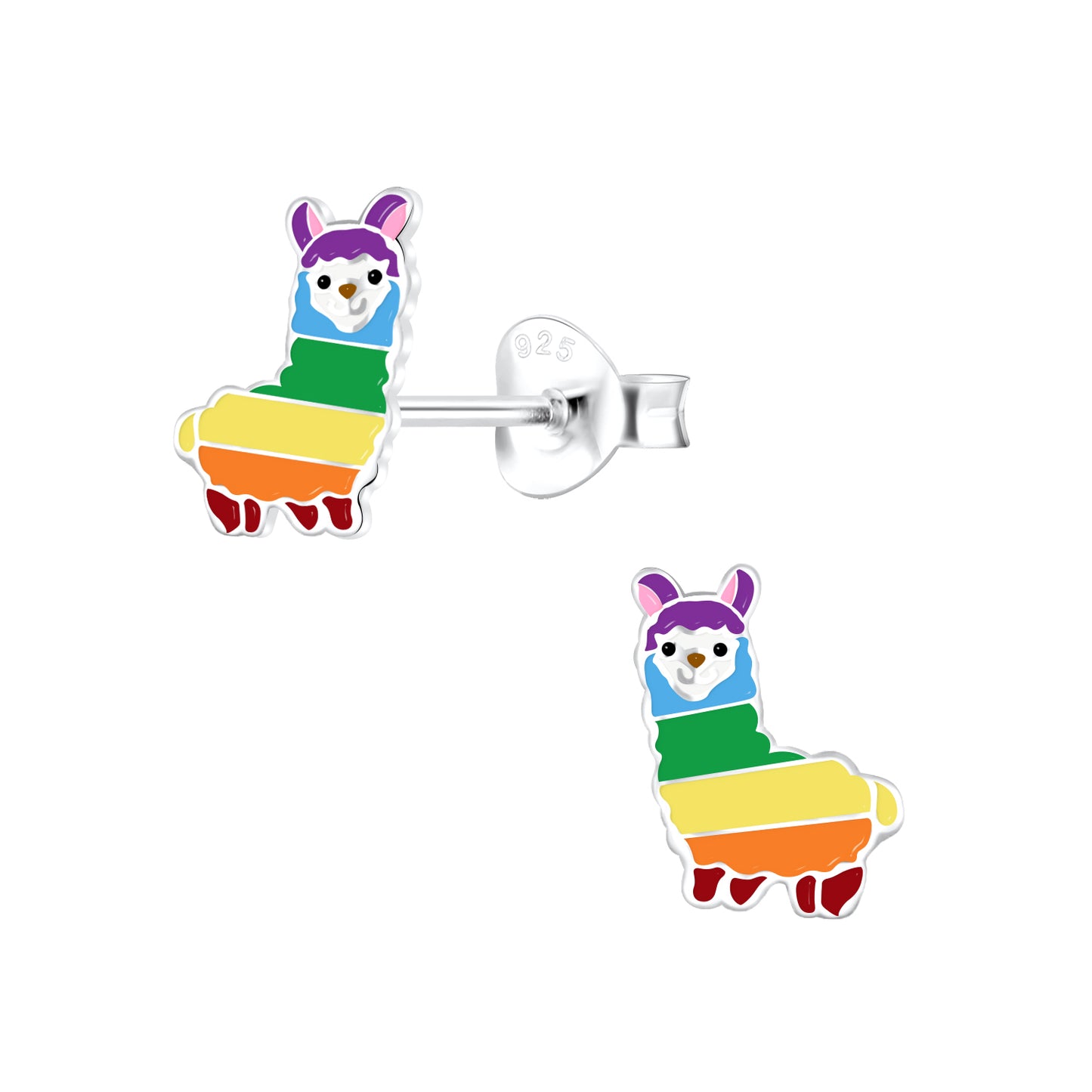 Children's Sterling Silver Colourful Alpaca Stud Earrings