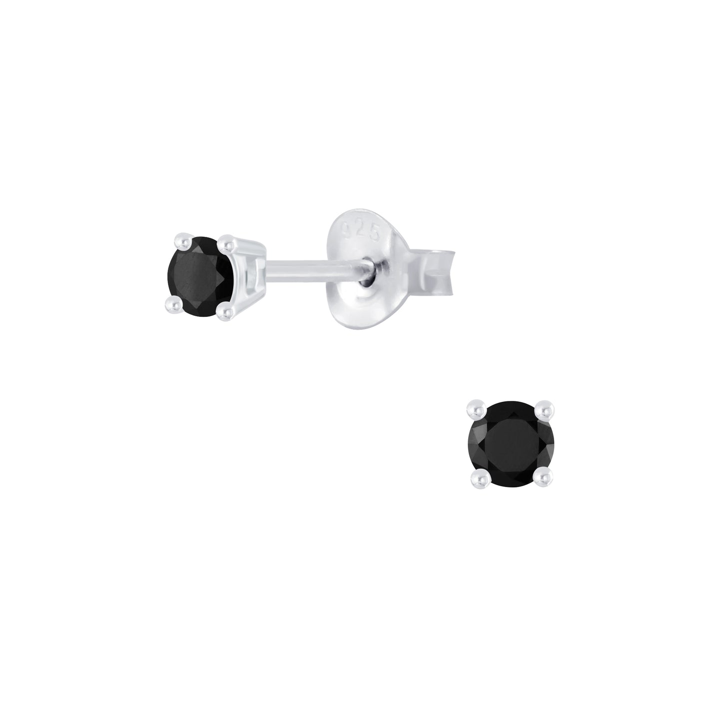 Sterling Silver 3mm Round Black Cubic Zirconia Stud Earrings - Melchior Jewellery