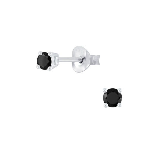 Sterling Silver 3mm Round Black Cubic Zirconia Stud Earrings - Melchior Jewellery