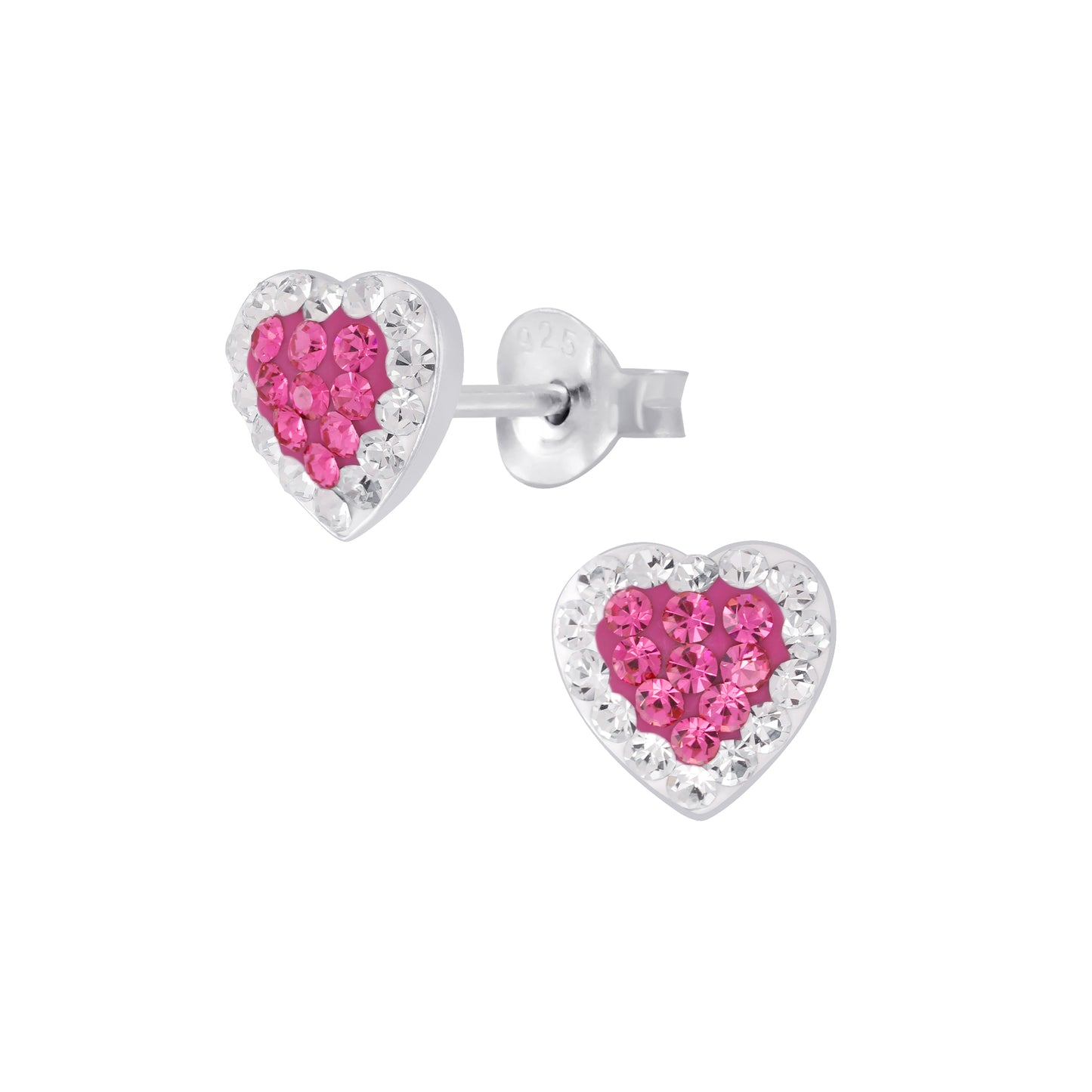 Sterling Silver Pink Crystal Heart Stud Earrings