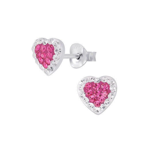 Sterling Silver Pink Crystal Heart Stud Earrings - Melchior Jewellery